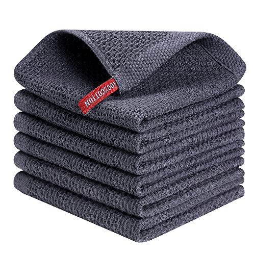 Kitinjoy 100% Cotton Kitchen Dish Cloths, 6 Pack Waffle Weave Ultra Soft Absorbent Dish Towels for Drying Dishes Quick Drying Kitchen Towels Dish Rags, 12 X 12Inch, Dark Grey