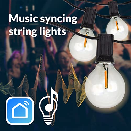 Newhouse Lighting 48ft. 25-Socket Smart LED String Outdoor Lights, Smart Life App,Works with Alexa,Dimmable Outdoor Patio Accessories with Timer,G40 E17,30W,2700K,Black,SMG40STRING15