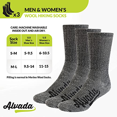 Alvada Merino Wool Hiking Socks Thermal Warm Crew Winter Boot Sock For Men Women 3 Pairs ML