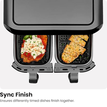 Chefman 6 Quart Dual Basket Air Fryer - Digital Touchscreen, Smart Sync Finish, Hi-Fry, Auto Shutoff, 2 Independent 3QT Nonstick Dishwasher-Safe Frying Baskets - Digital Double Air Fryer - Black