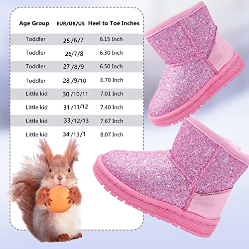 Elcssuy Girls Glitter Snow Boots Toddler/Little Girls Warm Winter Sequin Comfortable Sparkle Princess Ankle Boots Pink size 2