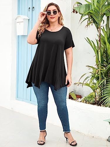 LARACE Womens Swing Tunic Tops Loose Fit Comfy Flattering T Shirt Black