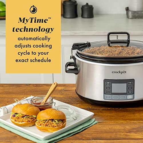 Crock-Pot 7 Quart Portable Programmable Slow Cooker with Timer and Locking Lid, Stainless Steel