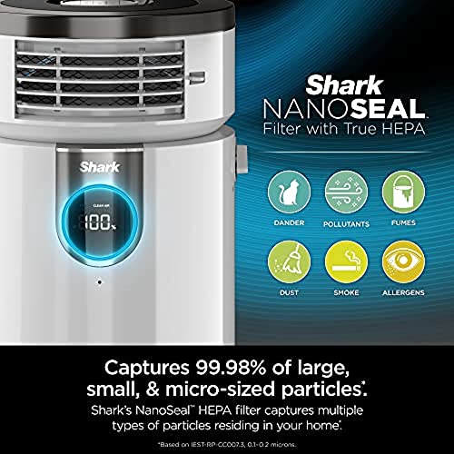 Shark HC502 3-in-1 Clean Sense Air Purifier MAX, Heater & Fan, HEPA Filter, 1000 Sq Ft, Oscillating, Large Rooms, Kitchens, Captures 99.98% of Particles for Clean Air, Dust, Smoke & Allergens, White