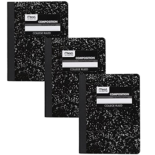 Mead Composition Notebooks, 3 Pack, College Ruled Paper, 9-3/4" x 7-1/2", 100 Sheets per Comp Book, Black Marble (38111)