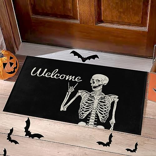 ATMOPSK Skull Doormat Funny Halloween Skull Welcome Door Mat,Living Room Kitchen Floor Mat Home Halloween Indoor Outdoor Decoration 17 x29 Inch