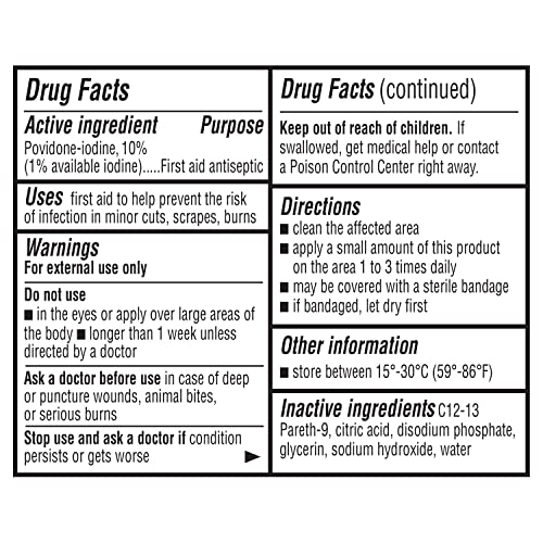 Amazon Basics First Aid Antiseptic, 10% Povidone Iodine Solution , 4 Fluid Ounces, 1-Pack (Previously Solimo)