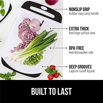 The Original Gorilla Grip Oversized 100% BPA Free Reversible Durable Kitchen Cutting Board Set of 3, Dishwasher Safe, Nonslip Handle Border Plastic Boards, Juice Grooves, Chopping Food, Cooking, Black