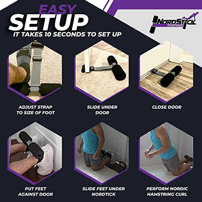 NordStick Nordic Hamstring Curl Strap - The Original Hamstring Curl Exercise System for Home and Travel - 5 Second Setup for Sit ups, Squats, Ab, and Core Strength Training - Up to 500 lbs