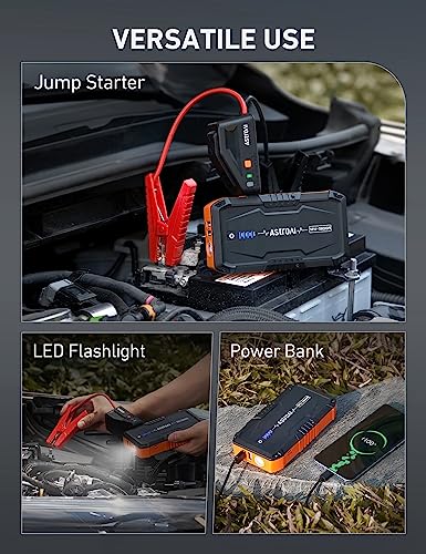 AstroAI S8 Car Jump Starter, 1500A Portable Car Battery Charger with Wall Charger for Up to 6.0L Gas & 3.0L Diesel Engines, 12V Portable Jump Box with 3 Modes Flashlight and Jumper Cable(Orange)