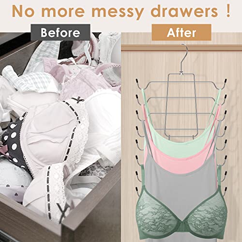 2 Pcs Closet Organizers and Storage, 8 Layer Tank Top Hangers Space Saving Bra Organizer 360° Rotating Metal Clothes Hanger Dorm Room Essentials for College Students Girls Organizer Belts Swimsuits