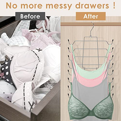 2 Pcs Closet Organizers and Storage, 8 Layer Tank Top Hangers Space Saving Bra Organizer 360° Rotating Metal Clothes Hanger Dorm Room Essentials for College Students Girls Organizer Belts Swimsuits