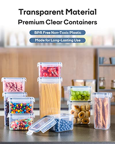 Airtight Food Storage Containers with Lids, Clear Pantry Canister Set for Kitchen Organization, Stackable Organizers for Food, BPA Free Plastic 14-Pack with Different Sizes Dark Gray