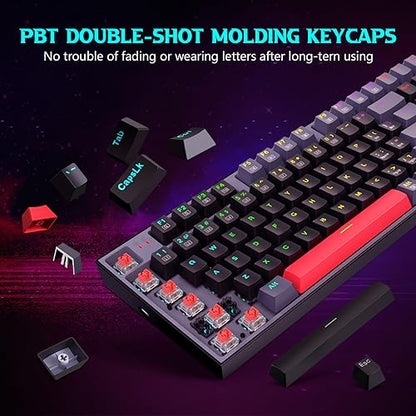 Redragon Mechanical Gaming Keyboard, Wired Mechanical Keyboard with 94 Keys, Programmable Macro Editing, Numeric Pad, Red Switches, Compact Keyboard Mechanical for Pc Mac Ipad, Black Gray