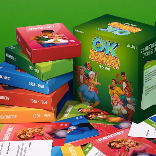 QUOKKA OK Boomer Green Family Games for Kids and Adults - Board Games for Family Night Trivia Card Games for Adults and Family Volume l -Fun Party Millennials Versus Boomers Game for All Ages 15+