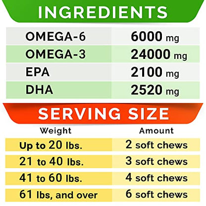 Fish Oil Omega 3 Treats for Dogs - Allergy and Itch Relief - Skin and Coat Supplement - Joint Health - Wild Alaskan Salmon Oil - Shedding, Itchy Skin Relief - Omega 3 6 9 - EPA & DHA - 180 treats