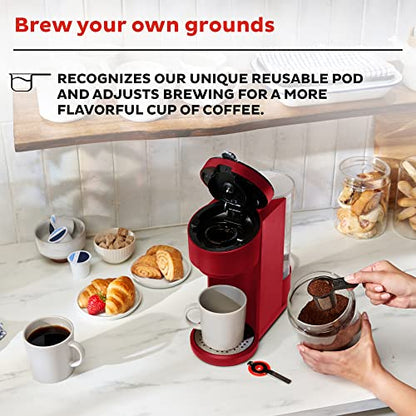 Instant Solo Single Serve Coffee Maker, From the Makers of Pot, K-Cup Pod Compatible Brewer, Includes Reusable & Bold Setting, Brew 8 to 12oz., 40oz. Water Reservoir, Red