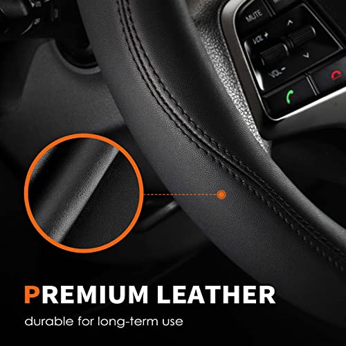 HOTOR Car Steering Wheel Cover - Universal Car Accessory for Diverse Cars, Durable Leather Cover with Anti-Slip Lining, for Steering Wheel with a Diameter of 14.5"-15",Black