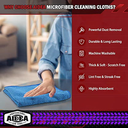 AIDEA Microfiber Cleaning Cloths-50 Pack, Premium All-Purpose Car Cloth, Lint Free, Scratch-Free, Absorbent Cleaning Towel for Cars, SUVs, House, Kitchen, Window, Gifts(12in.x12in.)