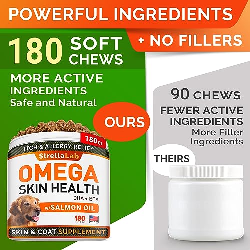 Fish Oil Omega 3 Treats for Dogs - Allergy and Itch Relief - Skin and Coat Supplement - Joint Health - Wild Alaskan Salmon Oil - Shedding, Itchy Skin Relief - Omega 3 6 9 - EPA & DHA - 180 treats