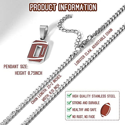 ZRAY Football Number Necklace for Boys Athletes Jersey Number Necklace Silver Stainless Steel Chain 22+2inch Football Charm Pendant Number Chain Inspirational Football Jewelry Gift for Men(15)