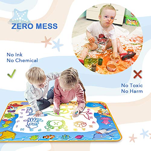 Water Doodle Mat - Kids Painting Writing Color Doodle Drawing Mat Toy Bring Magic Pens Educational Toys for Age 2 3 4 5 6 7 Year Old Girls Boys Age Toddler Gift