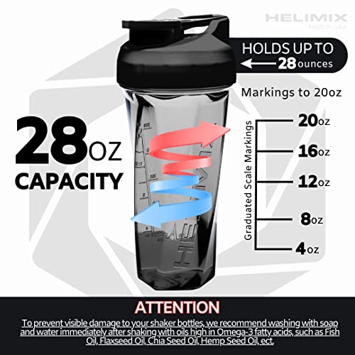 HELIMIX 2.0 Vortex Blender Shaker Bottle Holds upto 28oz | No Blending Ball or Whisk | USA Made | Pre Workout Protein Drink Cocktail Shaker Cup | Weight Loss Supplements Shakes | Top Rack Safe