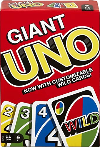 Mattel Games Giant UNO Card Game for Kids, Adults & Family Night, Oversized Cards & Customizable Wild Cards for 2-10 Players