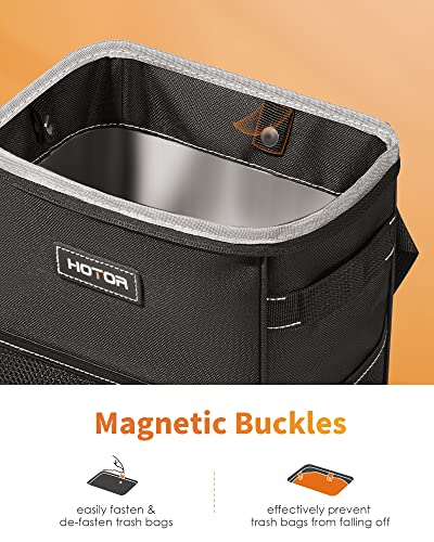 HOTOR Trash Can with Lid and Storage Pockets, 100% Leak-Proof Organizer, Waterproof Garbage Can, Multipurpose Trash Bin for Car - Black