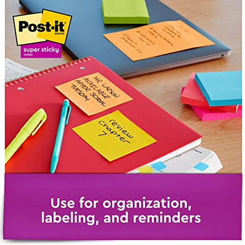 Post-it Super Sticky Notes, 3x3 in, 6 Pads, 2x the Sticking Power, Energy Boost Collection, Bright Colors (Orange, Pink, Blue, Green,Yellow),Recyclable (654-6SSAU)