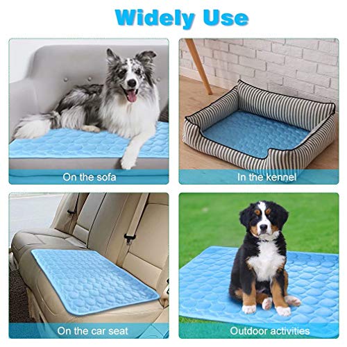 MeiLiMiYu Washable Dog Cooling Mat Ice Silk Pet Self Cooling Pad Blanket (28x22 in, Blue)