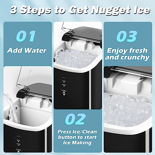 Nugget Ice Maker Countertop, Portable Crushed Sonic Ice Machine, Self Cleaning Ice Makers with One-Click Operation, Soft Chewable Pebble Ice in 7 Mins, 34Lbs/24H with Ice Scoop for Home Bar Camping RV