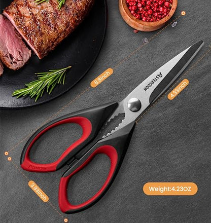 Astercook Kitchen Shears, Kitchen Scissors Heavy Duty Serrated Blade, PP+TPR Handle Shears, Ideal for Poultry, Herbs, Vegetables, Durable and Ergonomic Design (Black Red, Black Orange, Black Grey)