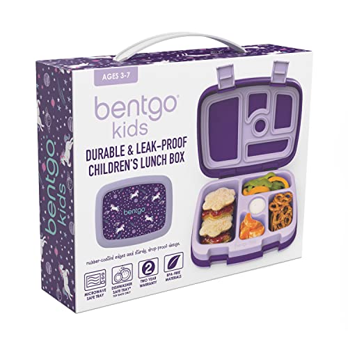 Bentgo® Kids Prints Leak-Proof, 5-Compartment Bento-Style Kids Lunch Box - Ideal Portion Sizes for Ages 3 to 7 - BPA-Free, Dishwasher Safe, Food-Safe Materials (Unicorn)