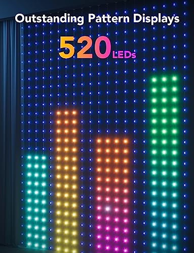 Govee Curtain Lights, WiFi Smart Halloween Window Lights LED, Color Changing Christmas Lights, Dynamic DIY Curtain String Lights for Bedroom Wall, Outdoor IP65 Waterproof, 5 x 6.6ft, 520 RGBIC LEDs