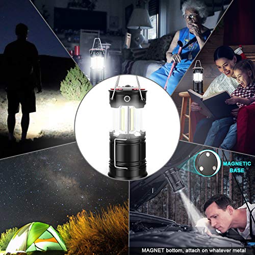 2 Pack Camping Lanterns Camping Accessories USB Rechargeable and Battery Powered 2-in-1 LED Lanterns, Hurricane Lights with Flashlight and Magnet Base for Camping, Hurricane, Hiking, Emergency, Outage