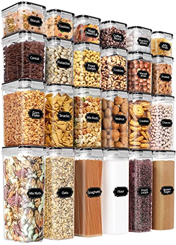 PRAKI Airtight Food Storage Containers Set with Lids - 24 PCS, BPA Free Kitchen and Pantry Organization, Plastic Leak-proof Canisters for Cereal Flour & Sugar - Labels & Marker