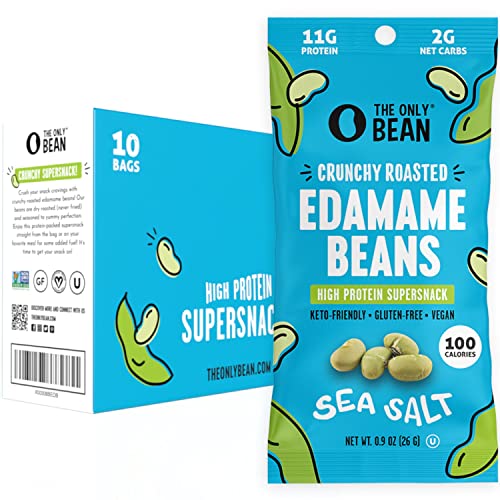 The Only Bean Crunchy Dry Roasted Edamame Snacks (Sea Salt), Keto Snack Food, High Protein (11g) Healthy Snacks, Asian Japanese Snack Gluten Free Lunch Vegan Food 100 Calorie Snack Pack, 0.9oz 10 Pack