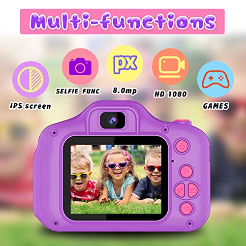 Seckton Upgrade Kids Selfie Camera, Christmas Birthday Gifts for Girls Age 3-9, HD Digital Video Cameras for Toddler, Portable Toy for 3 4 5 6 7 8 Year Old Girl with 32GB SD Card-Purple