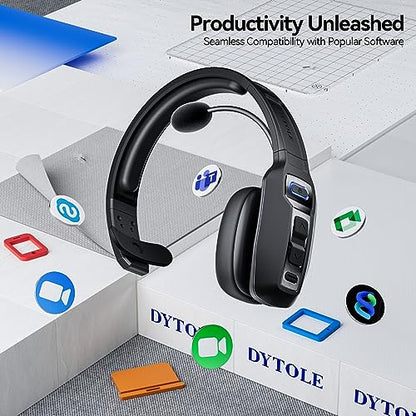 Dytole Bluetooth Headset, Trucker Bluetooth Headset with Microphone AI Noise Cancelling, Trucker Headset for 164ft & 65Hours Working Time, Wireless Headset for Work from Home/Trucke Driver/Computer