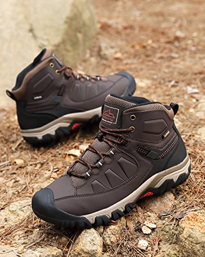 ASTERO Men Hiking Boot Warm Ankle Booties Non-slip Winter Shoes Snow Footwear for Male Climbing Trekking(Brown, Size 11)