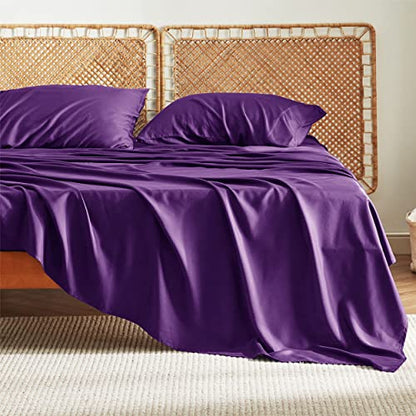 Bedsure Queen Sheets, Rayon Derived from Bamboo, Queen Cooling Sheet Set, Deep Pocket Up to 16", Breathable & Soft Bed Sheets, Hotel Luxury Silky Bedding Sheets & Pillowcases, Plum