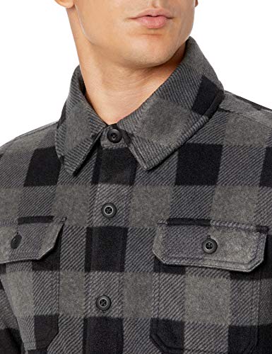 Amazon Essentials Men's Long-Sleeve Polar Fleece Shirt Jacket, Black Charcoal Buffalo Plaid, Large