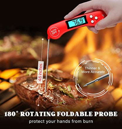 DOQAUS Digital Meat Thermometer, Instant Read Food Thermometer for Cooking, Kitchen Thermometer Probe with Backlit & Reversible Display, Cooking Thermometer Temperature for Turkey Grill BBQ Candy