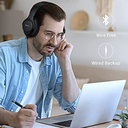 KVIDIO [Updated] Bluetooth Headphones Over Ear, 65 Hours Playtime Wireless Headphones with Microphone,Foldable Lightweight Headset with Deep Bass,HiFi Stereo Sound for Travel Work Cellphone