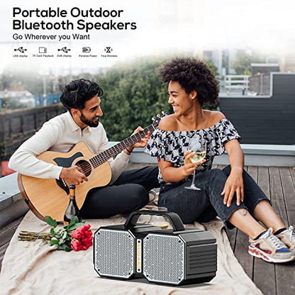 BUGANI Bluetooth Speaker, Shock Portable Bluetooth Speaker, Bluetooth 5.3, Waterproof, Wireless Speakers, 60W Super Power, Outdoor Speaker, Black(New Model)