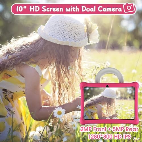 SGIN 10 Inch Kids Tablet, 2GB+64GB Kids Tablets with Case, Android 12 Tablet for Kids, WiFi, Dual Camera, Educational Games，iWawa Pre Installed, Parental Control APP (Pink)