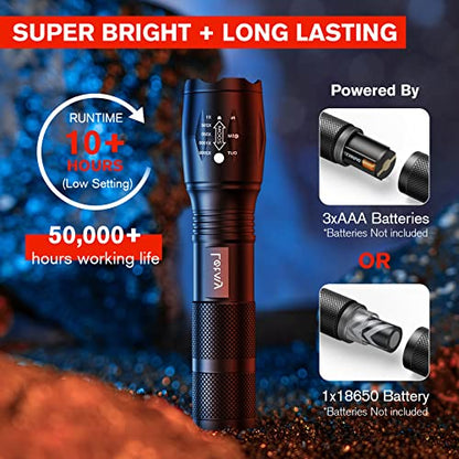 LETMY LED Tactical Flashlight S1000 PRO - 2 Pack Bright Military Grade Flashlights High Lumens - Portable Handheld Flash Lights with 5 Modes, Zoomable, Waterproof for Camping Outdoor Emergency