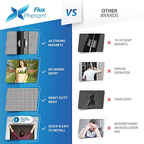 Flux Phenom Easy to Install Magnetic Screen Door [Upgraded Version] - Heavy Duty Fiberglass Screen Door Mesh for Window, Patio and Sliding Doors - Door Screen Magnetic Closure Keeps Bugs Out