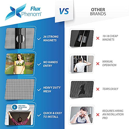 Flux Phenom Easy to Install Magnetic Screen Door [Upgraded Version] - Heavy Duty Fiberglass Screen Door Mesh for Window, Patio and Sliding Doors - Door Screen Magnetic Closure Keeps Bugs Out